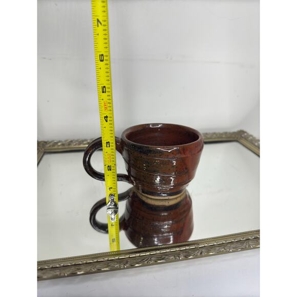 Signed Pottery mug, wide handle, brown, wheel thrown pottery, glazed, non-toxic - Picture 9 of 10